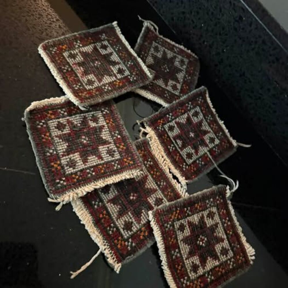 Vintage Woven Rug Coasters MCM - Set of 6